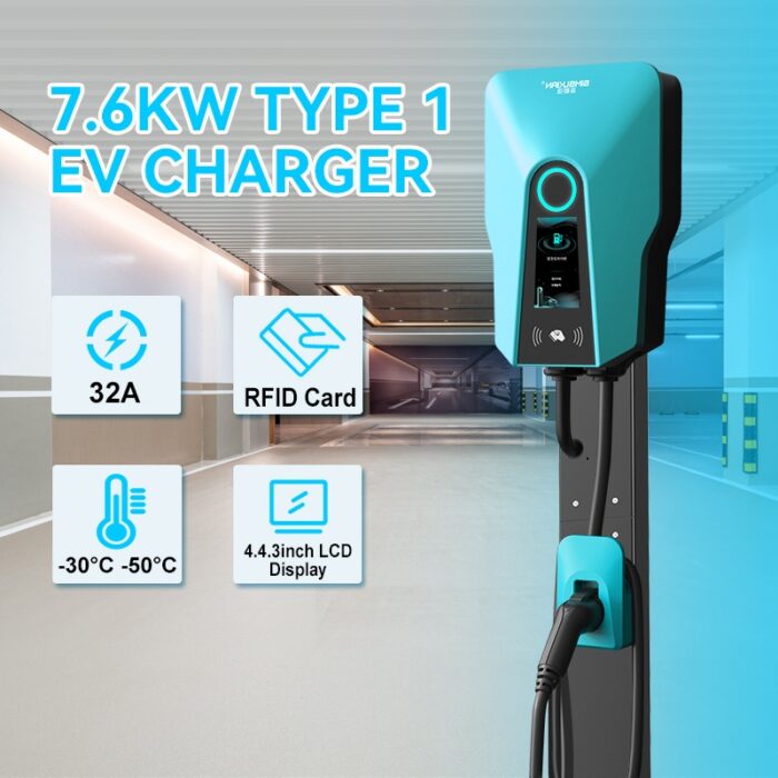 Personal Use Anti-theft RFID Card 7.6KW Type 1 AC Charging Pile For Yard Garage
